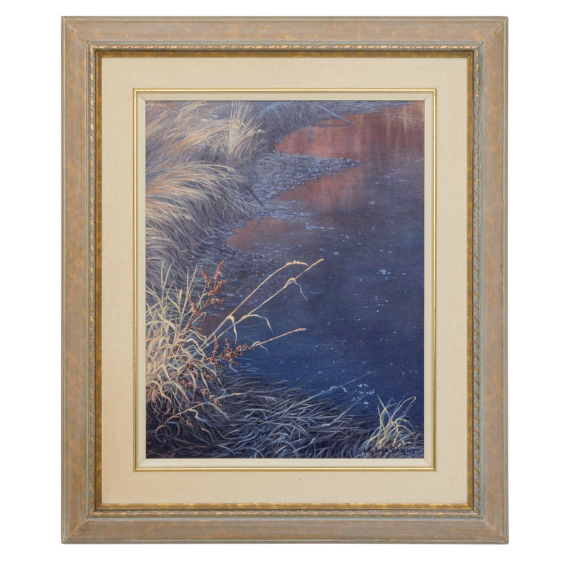 Framed & Matted Acrylic Painting on Canvas "On Frozen Pond" by Judy Leila Schafers
