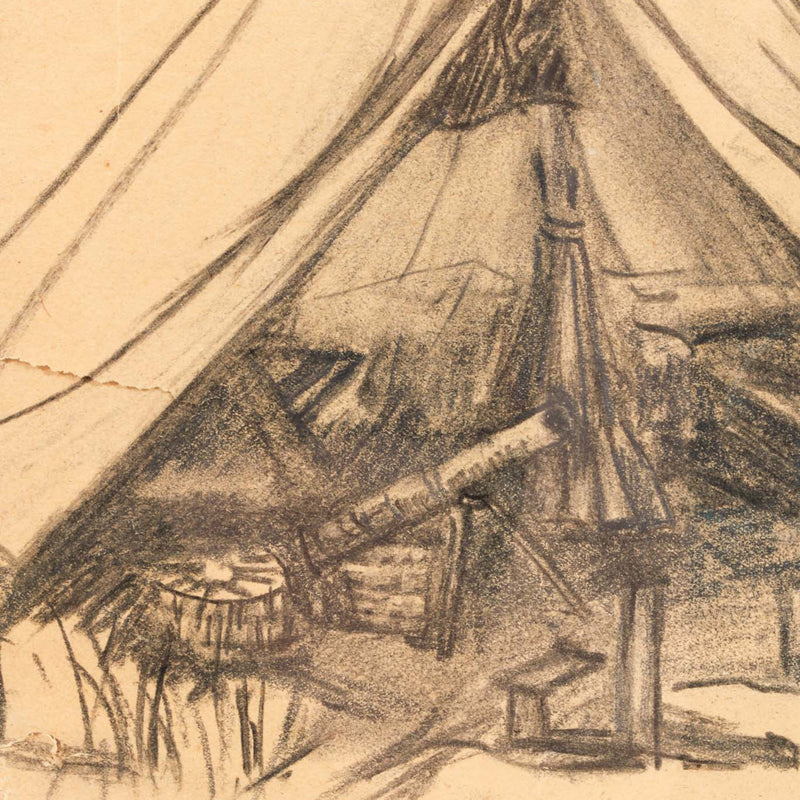 Framed & Matted Chalk Pastel Drawing "Sergeant's Tent at 105-co C.L.C. near Albion France" by Ken Thomas