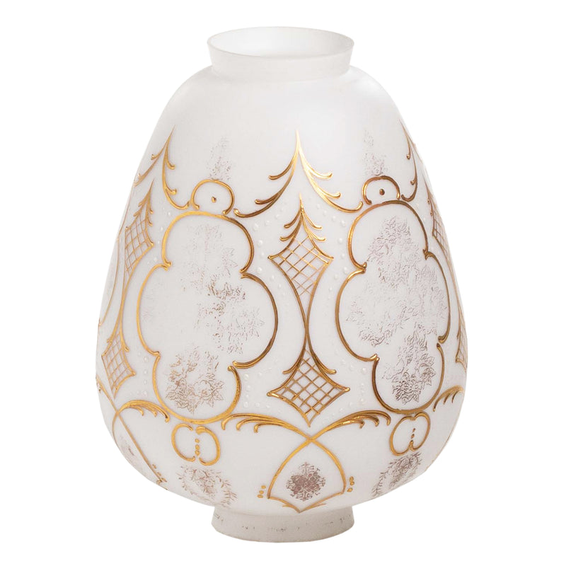 Frosted Glass Swag Lampshade with Ornate Gold Design