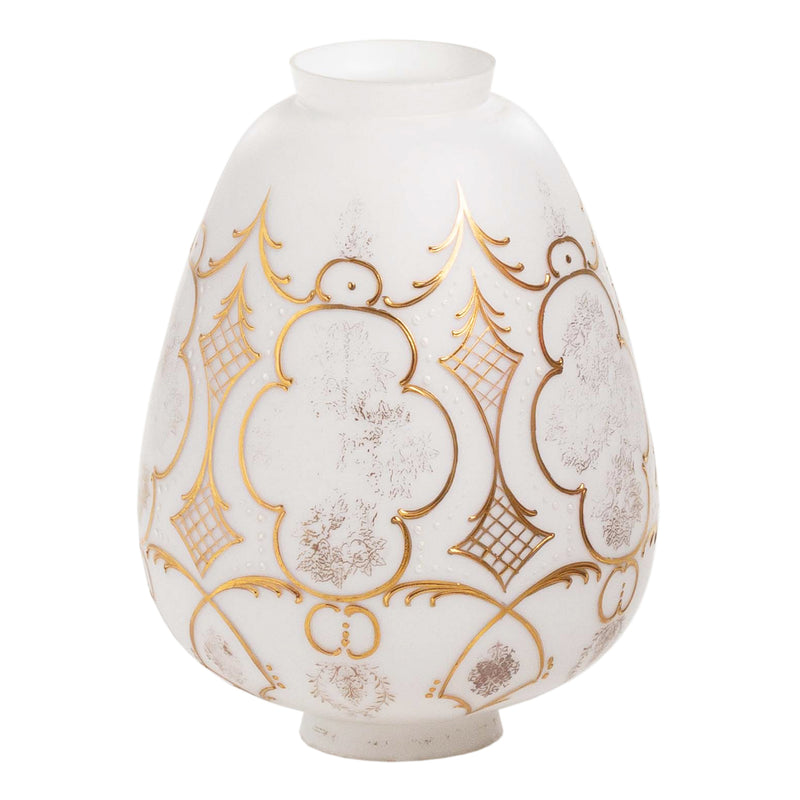 Frosted Glass Swag Lampshade with Ornate Gold Design