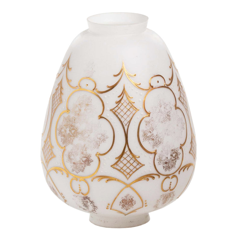 Frosted Glass Swag Lampshade with Ornate Gold Design