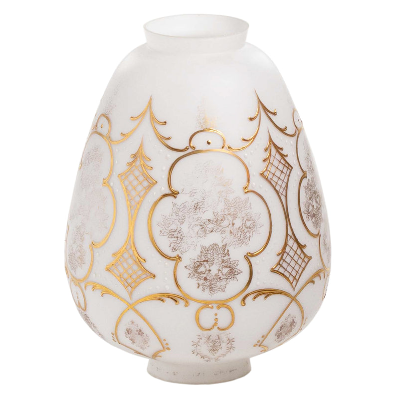 Frosted Glass Swag Lampshade with Ornate Gold Design