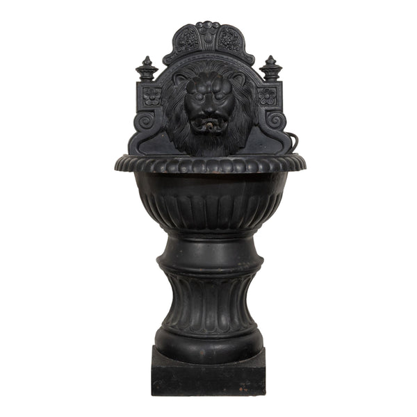 Gothic Style Cast Iron Fountain w/ Majestic Lion Head on Rounded Demilune Basin