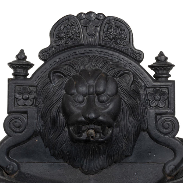 Gothic Style Cast Iron Fountain w/ Majestic Lion Head on Rounded Demilune Basin