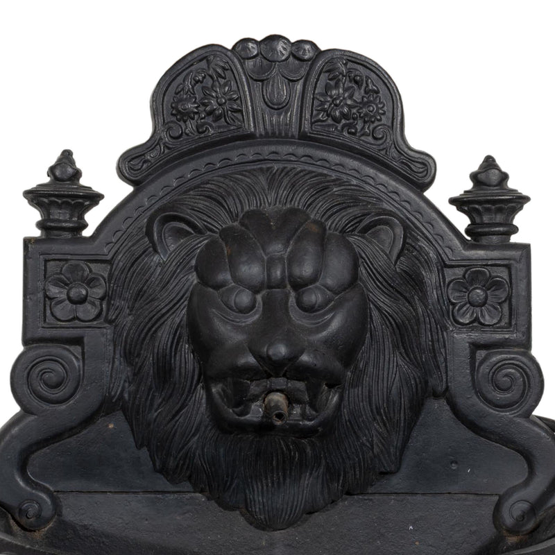 Gothic Style Cast Iron Fountain w/ Majestic Lion Head on Rounded Demilune Basin