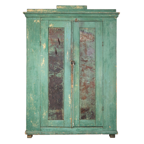 Green Painted Primitive American Southwest 2 Door Pantry Cupboard