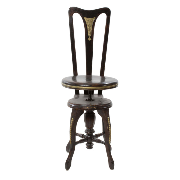 High Back Swivel Piano Stool with Gold Painted Details