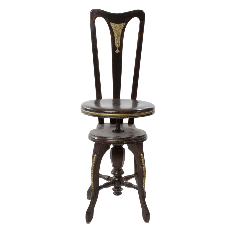 High Back Swivel Piano Stool with Gold Painted Details
