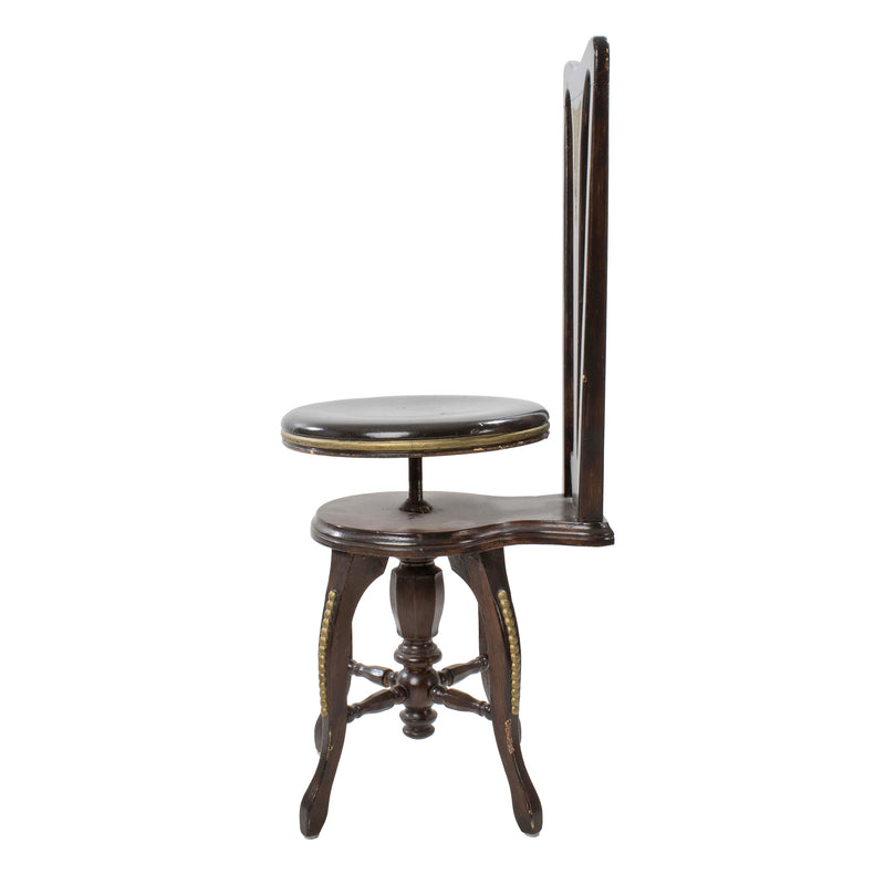 High Back Swivel Piano Stool with Gold Painted Details