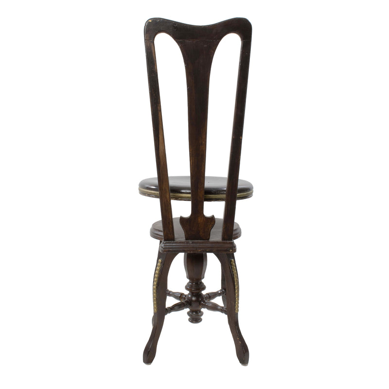 High Back Swivel Piano Stool with Gold Painted Details