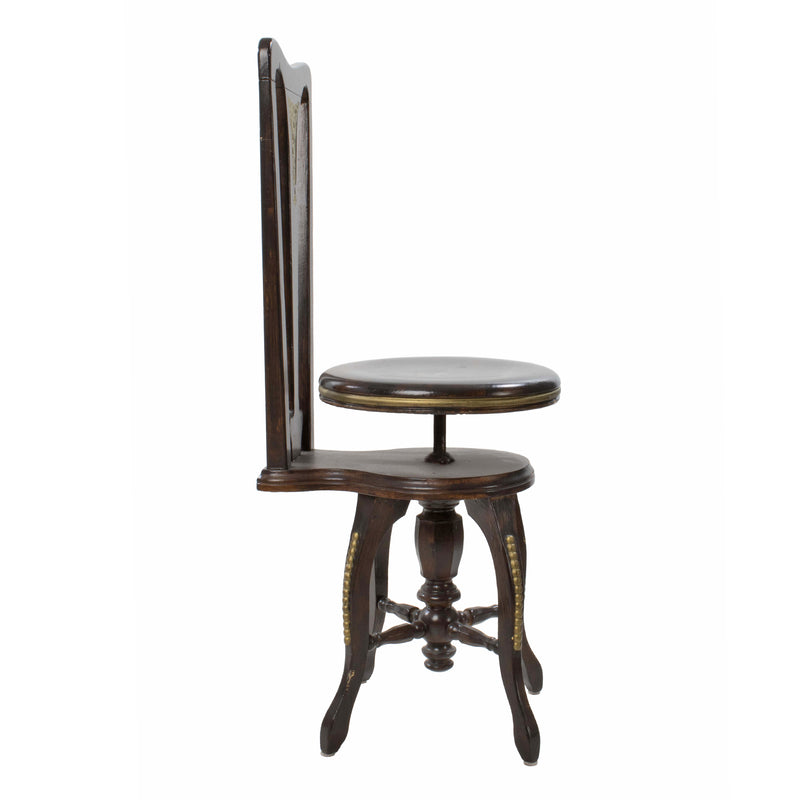 High Back Swivel Piano Stool with Gold Painted Details