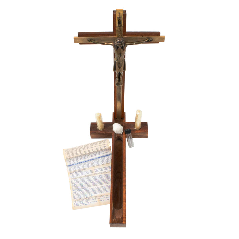 Home "Sacraments of the Sick" Crucifix Set w/ Candles, Instructions , Vial and Cotton (7pcs.)