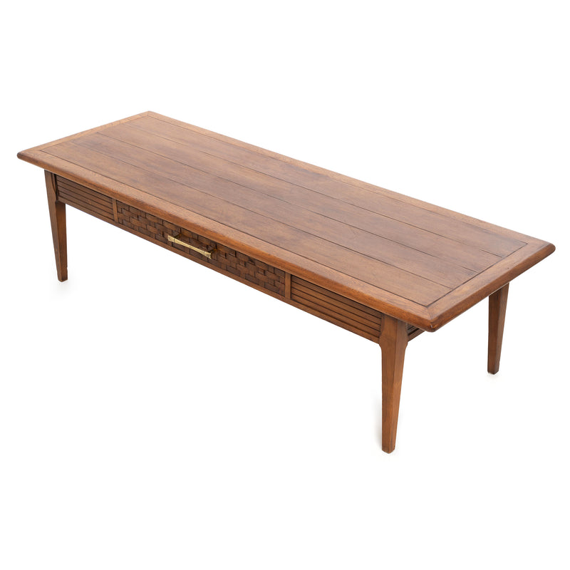 MCM Walnut and Elm Coffee Table w/ Faux Drawer Decoration
