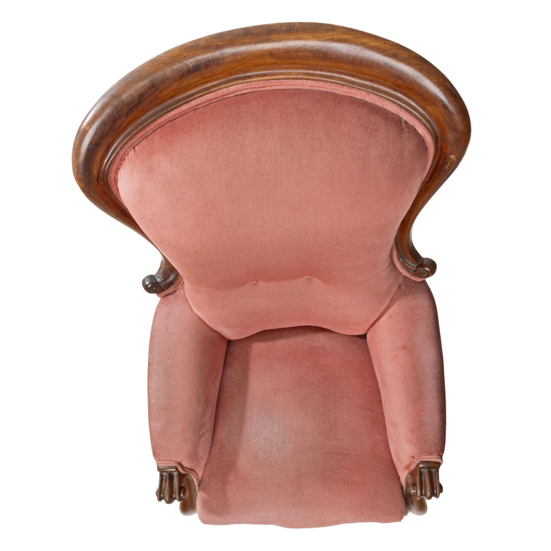 Mahogany and Pink Velvet Upholstered Gentleman's Parlour Chair