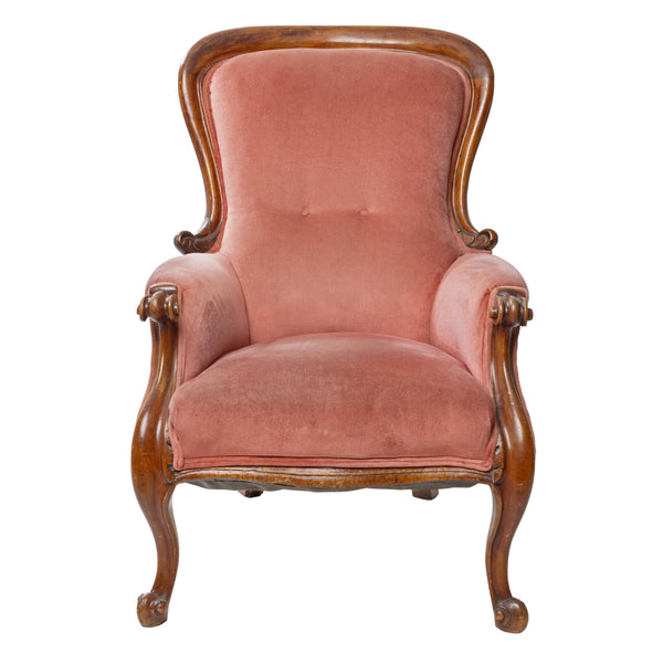 Mahogany and Pink Velvet Upholstered Gentleman's Parlour Chair