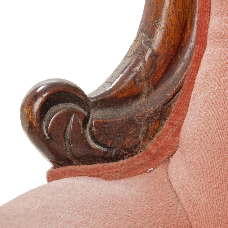 Mahogany and Pink Velvet Upholstered Gentleman's Parlour Chair