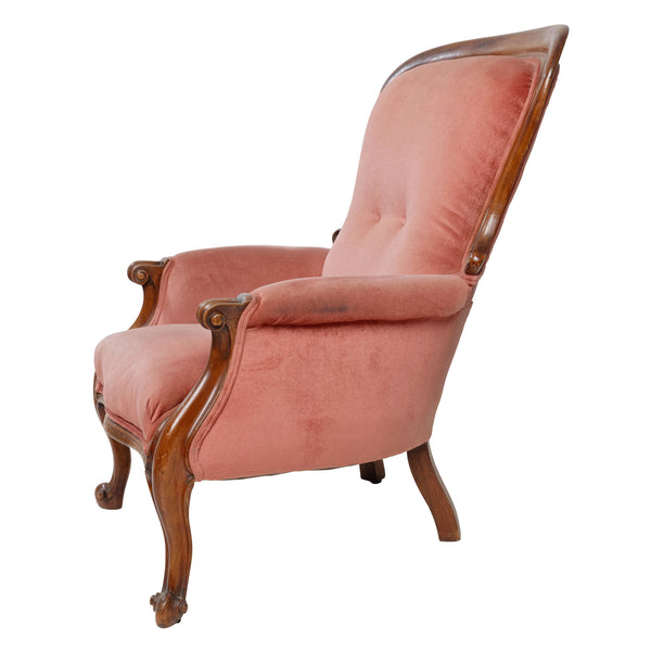 Mahogany and Pink Velvet Upholstered Gentleman's Parlour Chair