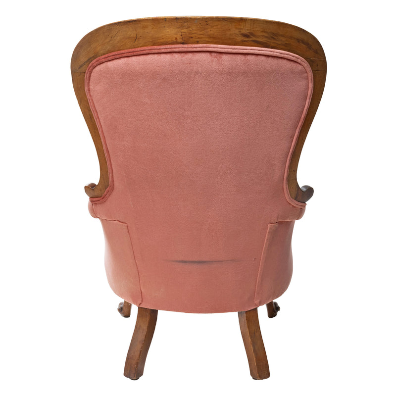 Mahogany and Pink Velvet Upholstered Gentleman's Parlour Chair