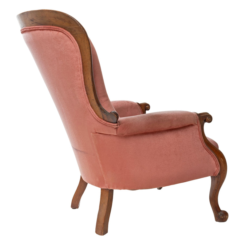 Mahogany and Pink Velvet Upholstered Gentleman's Parlour Chair