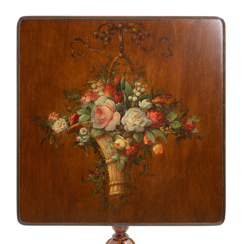 Maple Country Floral Decoupage Tilt-Top Table w/ 4 Splay Legs