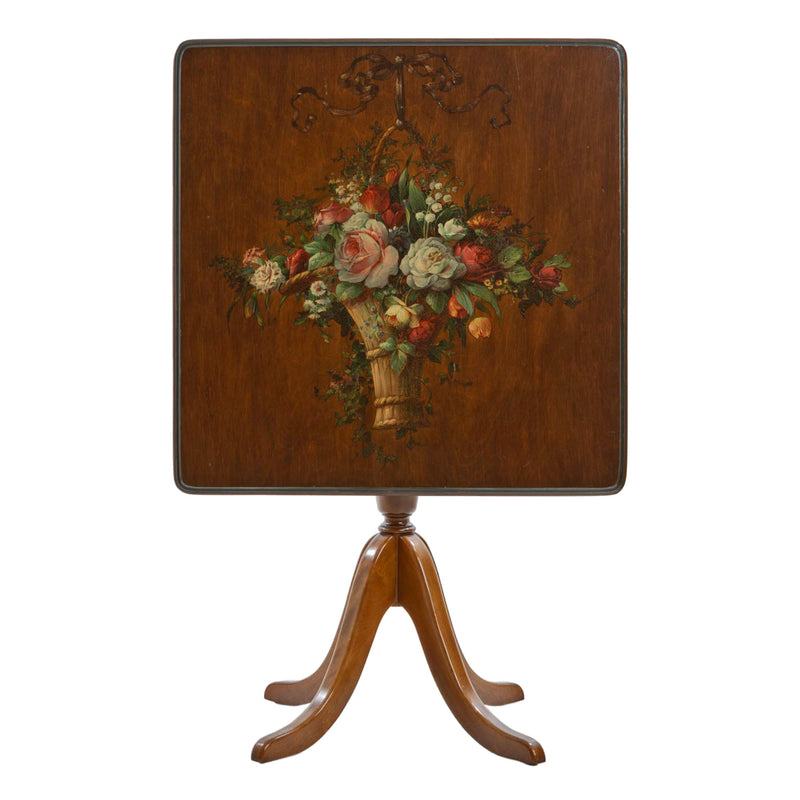 Maple Country Floral Decoupage Tilt-Top Table w/ 4 Splay Legs