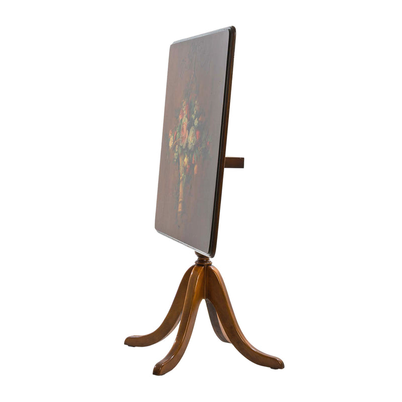 Maple Country Floral Decoupage Tilt-Top Table w/ 4 Splay Legs