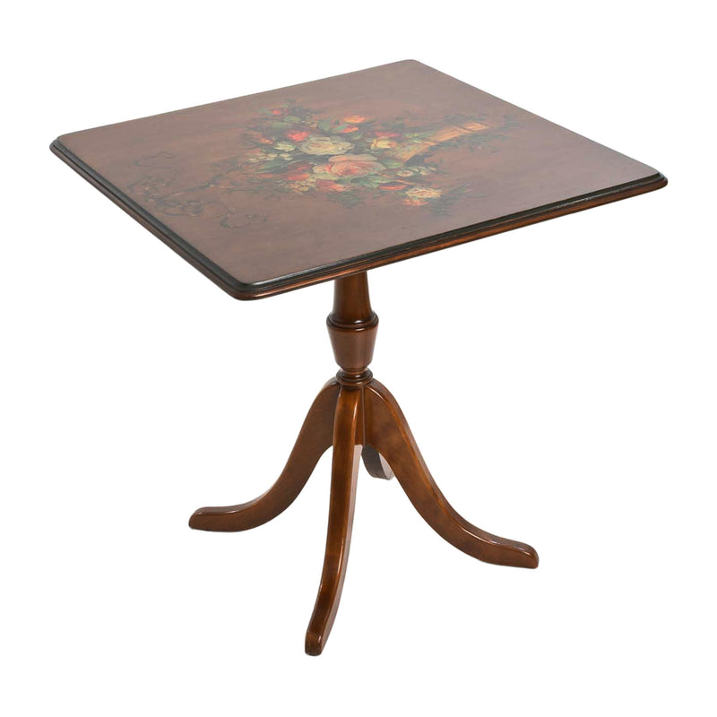 Maple Country Floral Decoupage Tilt-Top Table w/ 4 Splay Legs