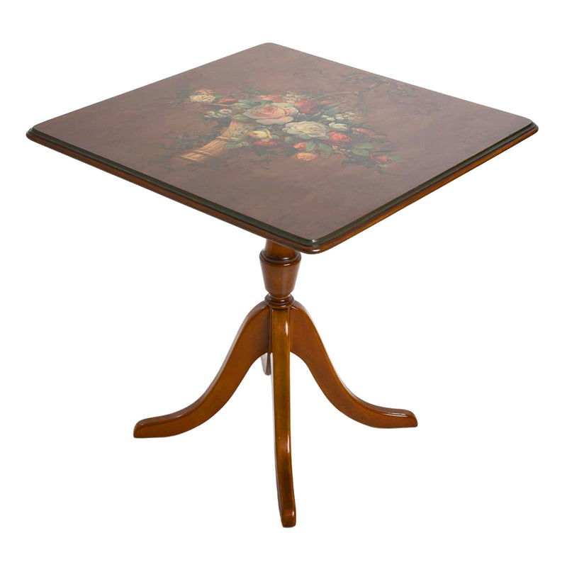 Maple Country Floral Decoupage Tilt-Top Table w/ 4 Splay Legs