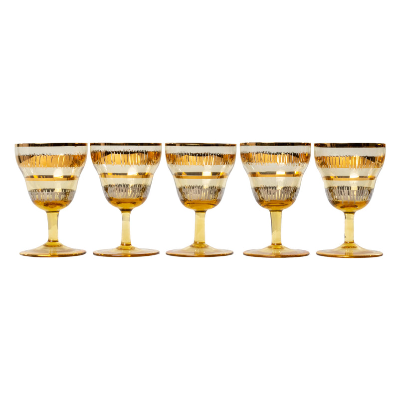 Mid-Century Amber Glass Decanter with 5 Glasses