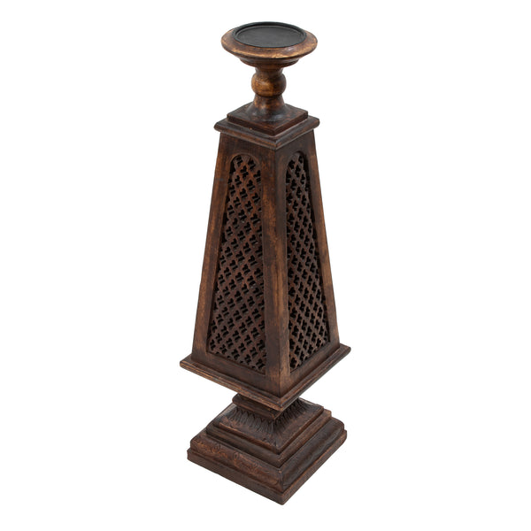 Newer Candle Stand w/ Fretwork incised Carved Tapered Plynth Base