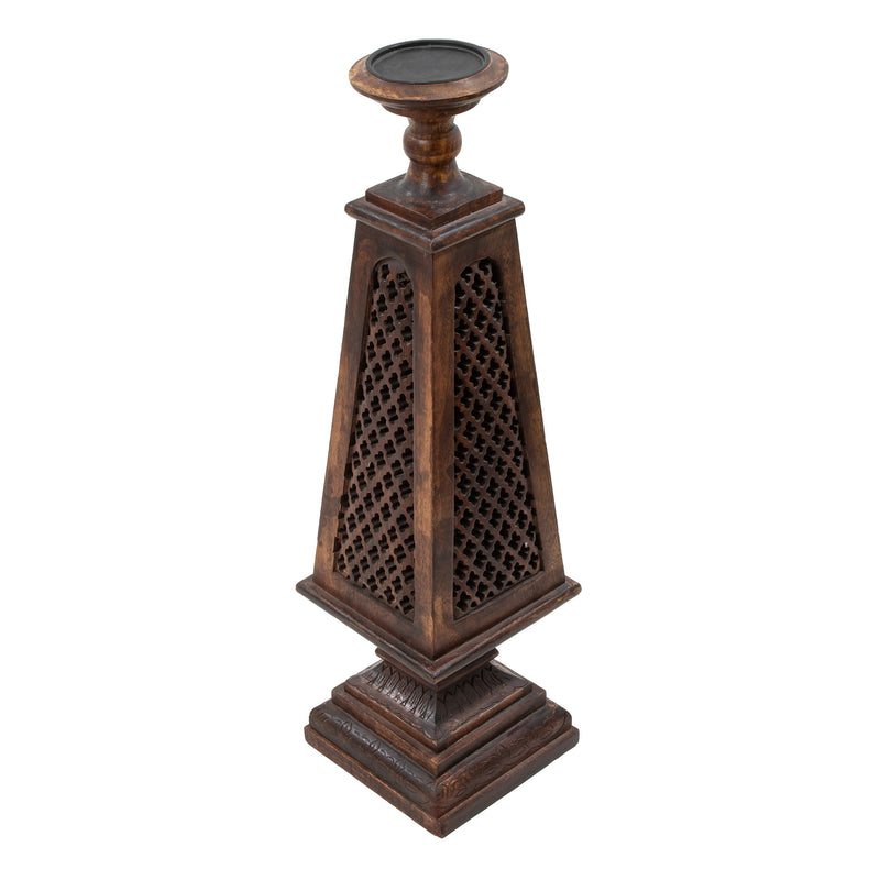 Newer Candle Stand w/ Fretwork incised Carved Tapered Plynth Base