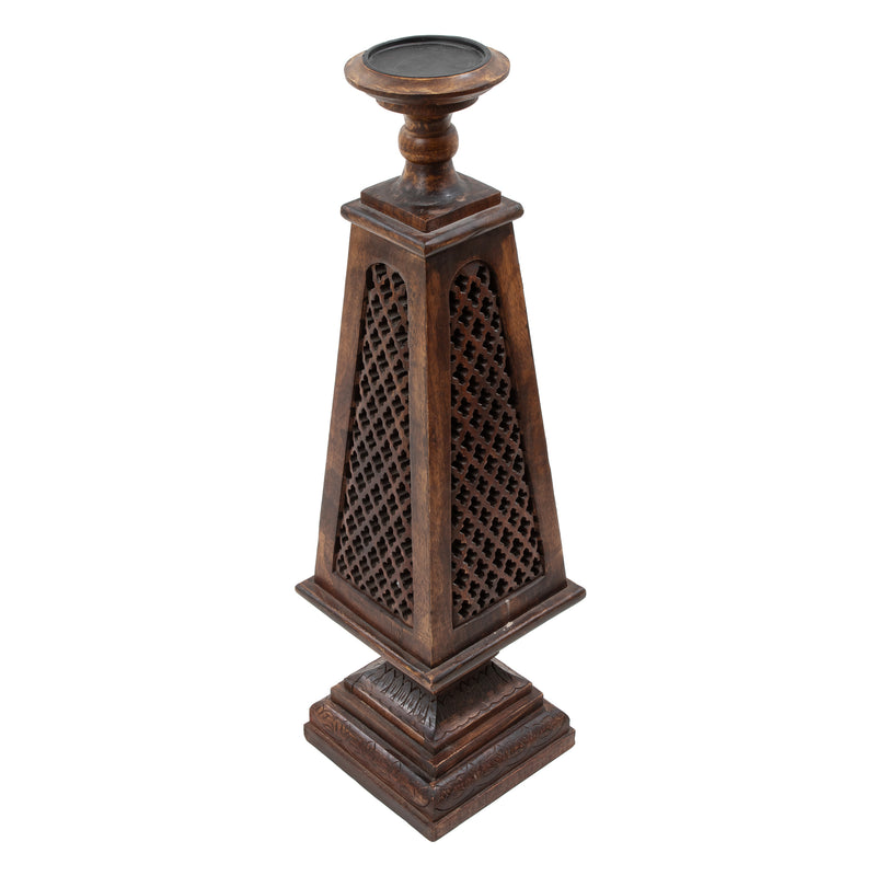 Newer Candle Stand w/ Fretwork incised Carved Tapered Plynth Base