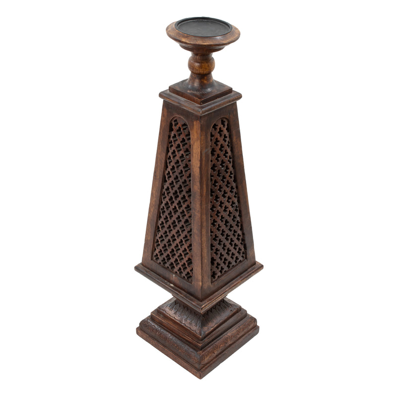 Newer Candle Stand w/ Fretwork incised Carved Tapered Plynth Base