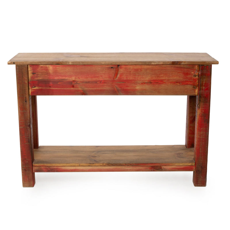 Newer Custom Pine Console Table w/ Red Painted Base & 2 Drawers