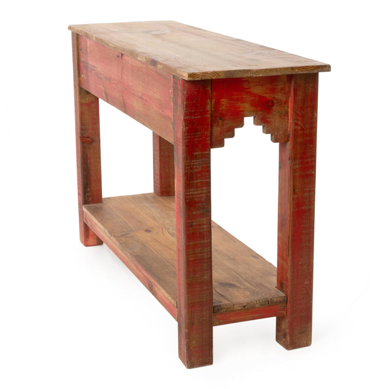 Newer Custom Pine Console Table w/ Red Painted Base & 2 Drawers