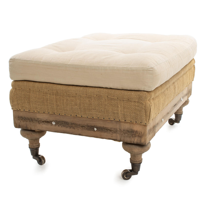 Newer Deconstructed Ottoman on Turned Legs with Antiqued Brass Cup Casters