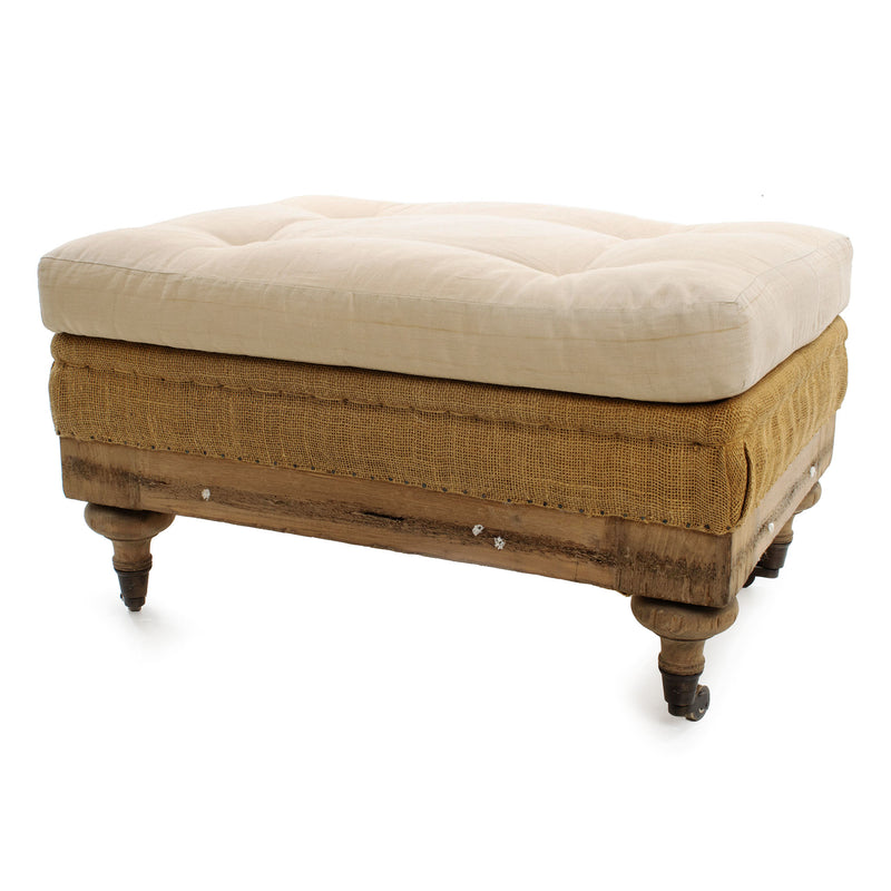 Newer Deconstructed Ottoman on Turned Legs with Antiqued Brass Cup Casters