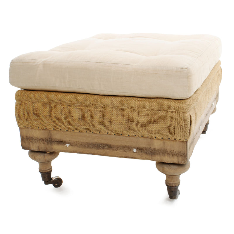 Newer Deconstructed Ottoman on Turned Legs with Antiqued Brass Cup Casters