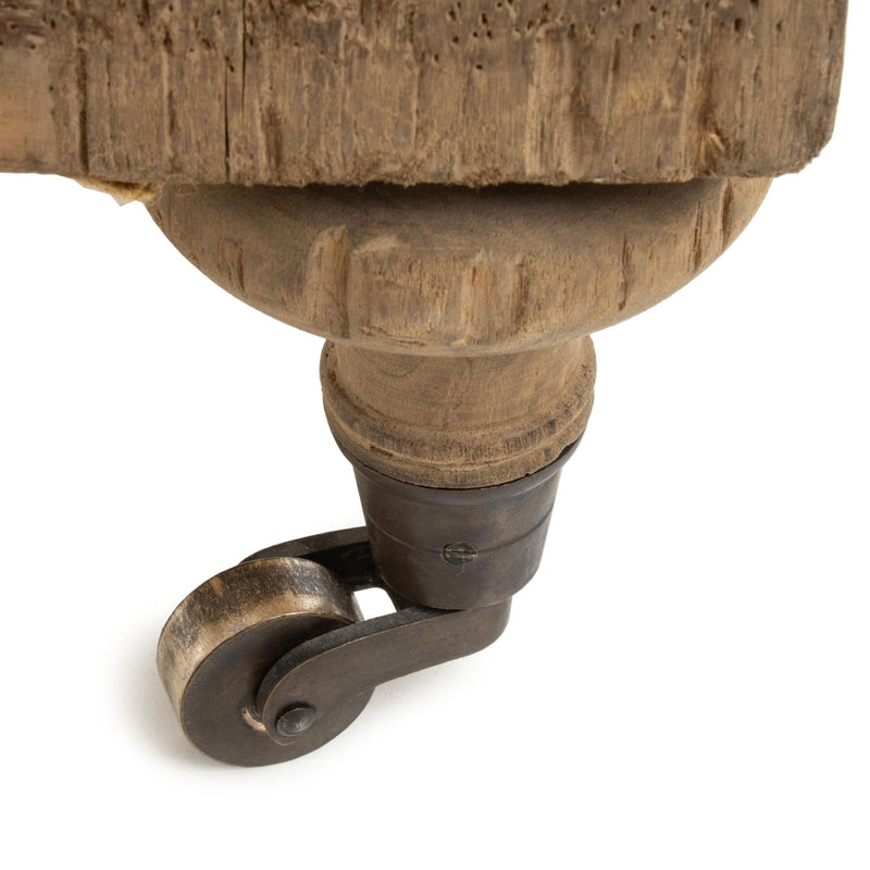 Newer Deconstructed Ottoman on Turned Legs with Antiqued Brass Cup Casters