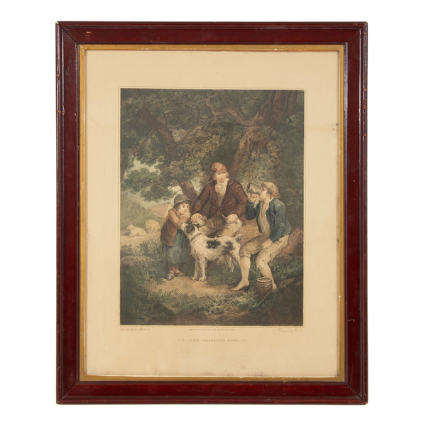 English Hand Coloured Engraving on Paper by C. Sosi of "No. 3 The Peasant's Repast." by G. Morland