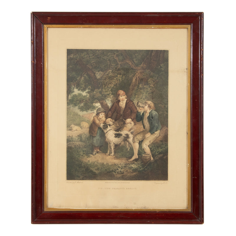 English Hand Coloured Engraving on Paper by C. Sosi of "No. 3 The Peasant's Repast." by G. Morland