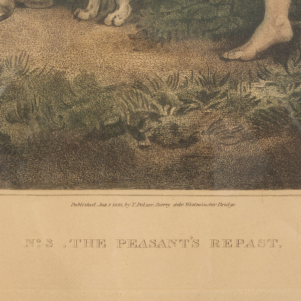 English Hand Coloured Engraving on Paper by C. Sosi of "No. 3 The Peasant's Repast." by G. Morland
