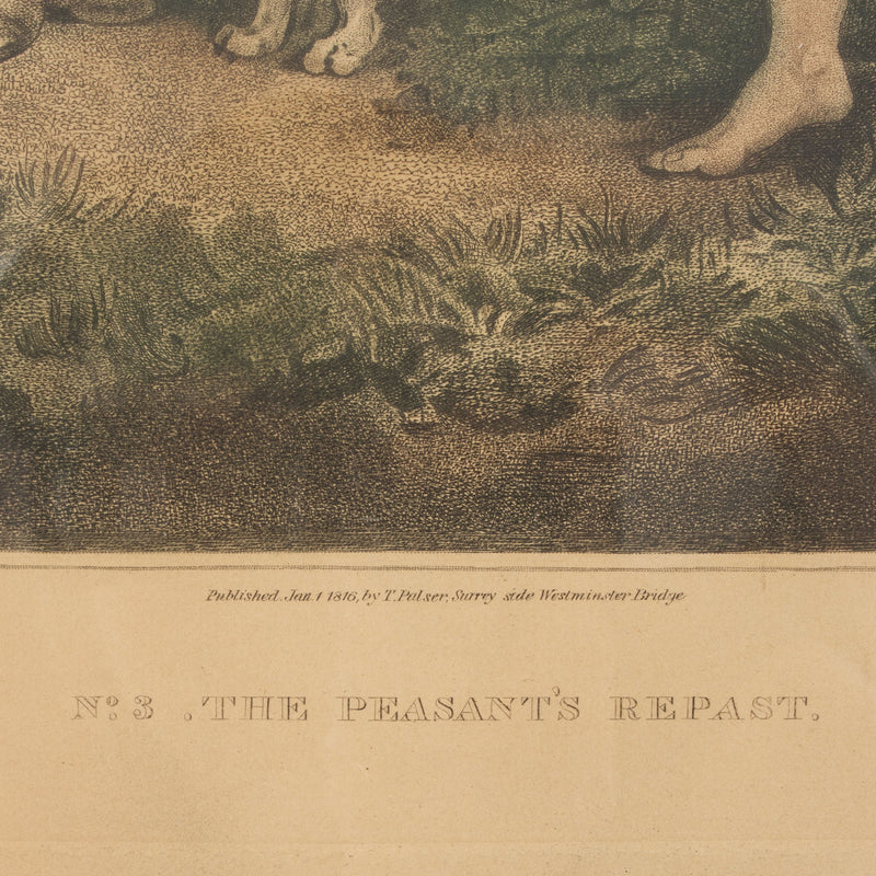 English Hand Coloured Engraving on Paper by C. Sosi of "No. 3 The Peasant's Repast." by G. Morland