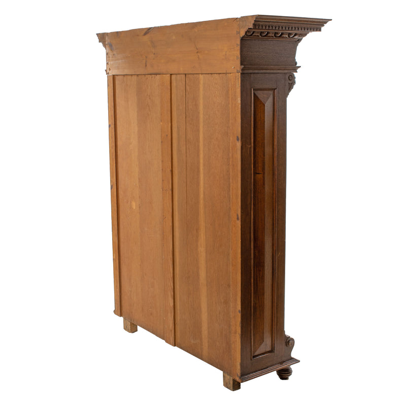 Oak 2-Section Open Bookcase w/ Adjustable Shelves and Geometric & Figural Carvings