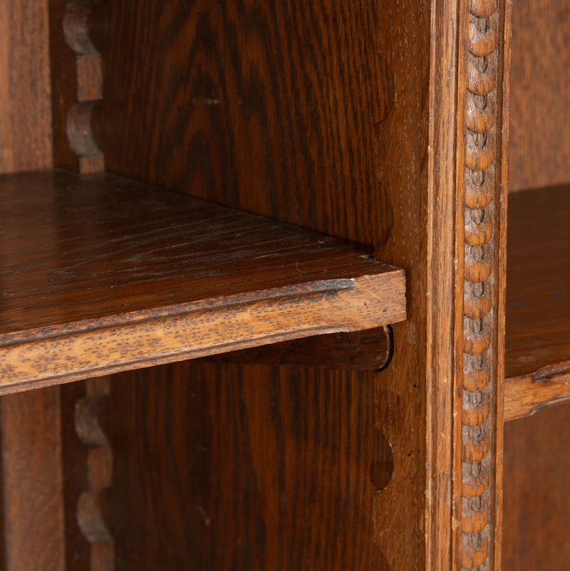 Oak 2-Section Open Bookcase w/ Adjustable Shelves and Geometric & Figural Carvings