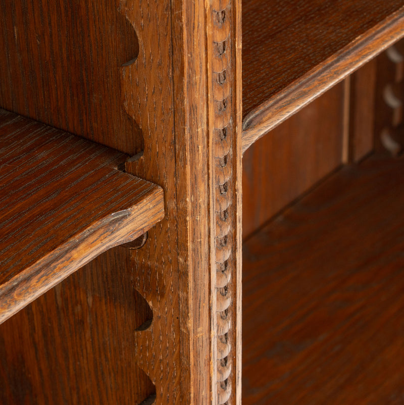 Oak 2-Section Open Bookcase w/ Adjustable Shelves and Geometric & Figural Carvings