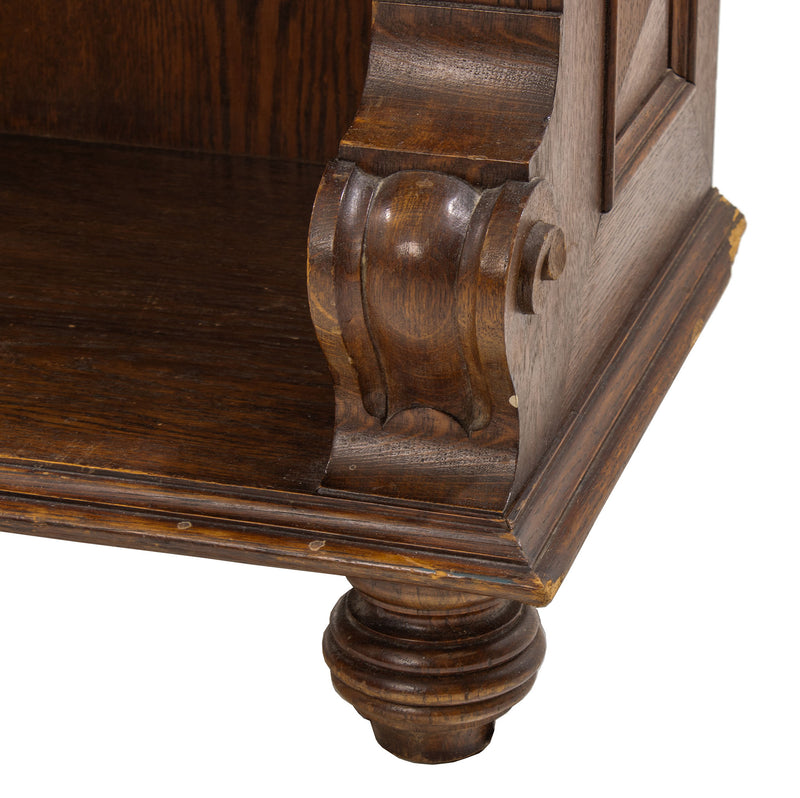 Oak 2-Section Open Bookcase w/ Adjustable Shelves and Geometric & Figural Carvings