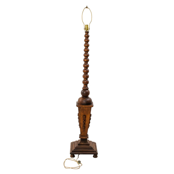 Oak Arts & Crafts Style Floor Lamp w/ Lower Pedestal Section Supporting Upper Turned Stem