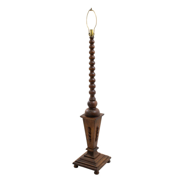 Oak Arts & Crafts Style Floor Lamp w/ Lower Pedestal Section Supporting Upper Turned Stem