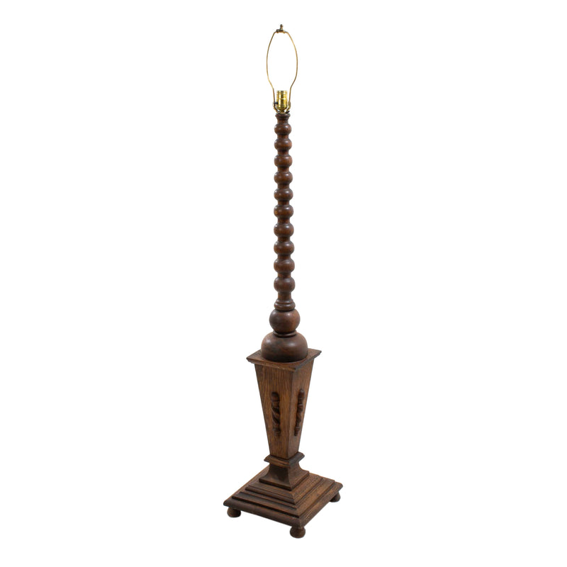 Oak Arts & Crafts Style Floor Lamp w/ Lower Pedestal Section Supporting Upper Turned Stem